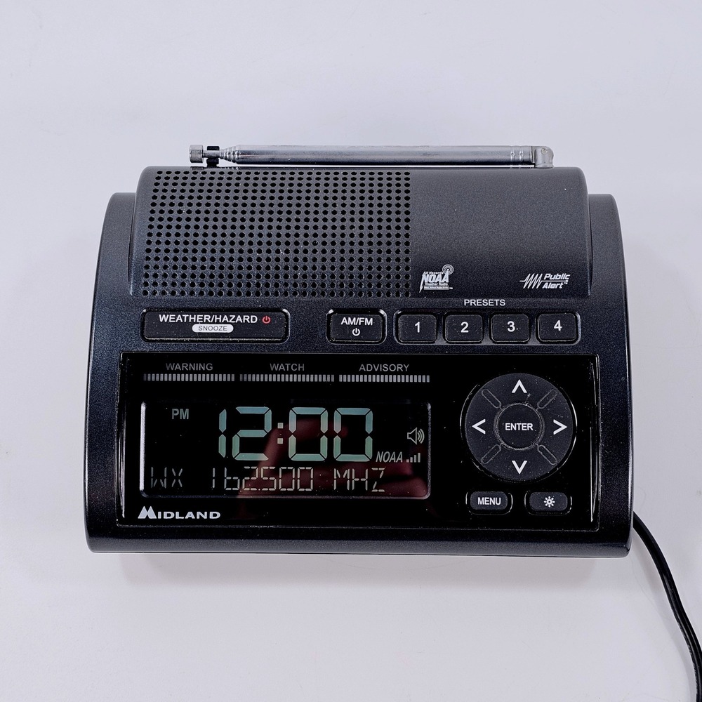 Midland WR400 Deluxe NOAA Weather Radio S.A.M.E. AM/FM Alarm Clock Black Tested